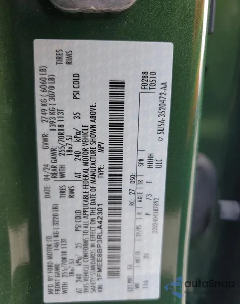 2024 Ford Bronco Outer Banks z USA, uszkodzony, nr VIN 1FMEE8BP3RLA42301